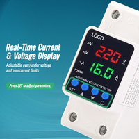 Protecteur numérique de surtension et de sous-tension à réenclenchement automatique 2P 40A 63A 80A AC 230V Protection contre les surintensités Rail DIN Affichage LED