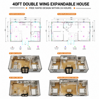 Maison conteneur extensible de 40 pieds, 3 chambres, moderne, préfabriquée, modulaire, à double aile, pliable, villa habitable de 40 pieds