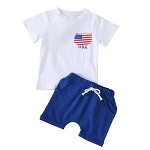 תלבושת יום העצמאות ילד 4 ביולי סט חולצות יילוד שרוולים קצרים עליונים מכנסיים קצרים פטריוטיים בגדי פעוטות לתינוקות