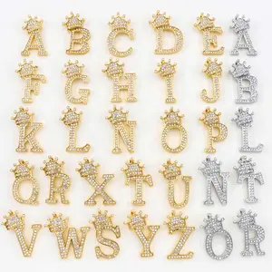 HipHop Diy taç mektup kraliçe adı 18K altın kaplama mektup takı paslanmaz çelik İlk kolye