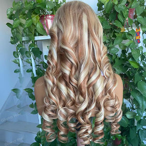 Ombre灰金发体波彩色假发13X4 13X6高清蕾丝正面卷曲假发角质层对齐印度头发蕾丝女性前假发 - Product Image 2