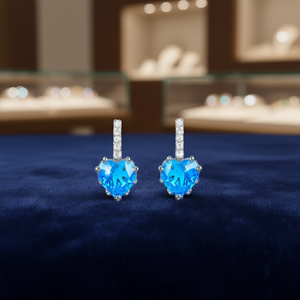 Pendientes elegantes con forma de corazón para mujer, plata 925, cristal azul marino, engaste de cristal con forma de garra, uso diario romántico - Product Image 2
