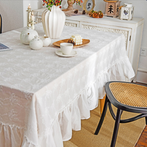 Modern White Lace Crocheted <b>Table</b> <b>Cloth</b> with Fluttering Floral Embroidery Dreamy <b>round</b> Decor for Wedding Events and Dining Room - Product Image 3