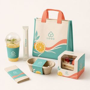 Kit de Empaque Personalizado para Bebidas Frías de Verano para Llevar, con Vasos, Portavasos, Bolsas y Cajas para Postres, para Cafeterías y Pedidos al por Mayor - Product Image 1