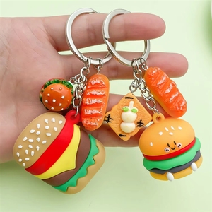 Porte-clés 3D mignon de restauration rapide, <span class=keywords><strong>mini</strong></span>-attrape-somnoleurs en forme de <span class=keywords><strong>burger</strong></span>, pizza, frites, hot-dog, beignet, pain, pendentif de sac à chaîne, thème snack - Product Image 3