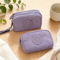 Dompet Koin & Tas Kunci Tahan Air Uniseks PU/Nilon Mini, Tempat Kartu Tiga Lapis, Tas Headphone Portabel Pendek 12X8Cm
