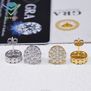 VVS <b>moissanite</b> diamond Gold plated 925 sterling sliver Claw setting Pass diamond tester GRA certificate Round <b>earrings</b> Unisex - Product Image 4