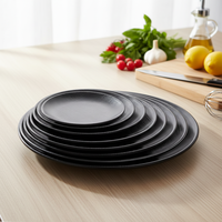 Assiette à dîner ronde en mélamine noire mate de style nouveau, fournie par l'usine