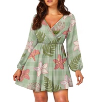 Robe Courte Femme Col V Coupe Trapèze Imprimé Floral Hawaïen Tissu Spandex Respirant Écologique pour Fêtes et Tenues Décontractées