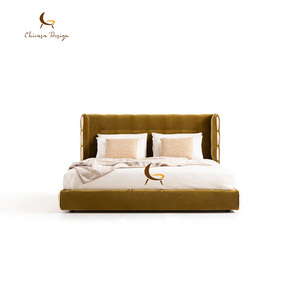 CustomizationFoshan Villa Furniture Luxury Modern King Size <b>Bed</b> Frame High-<b>End</b> Velvet Fabric Upholstered Bedroom Set - Product Image 4