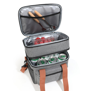 Lunch Bag Double Layer Insulated Portable Outdoor Picnic Crossbody Bag Khaki Navy Blue Black Gray - Product Image 5