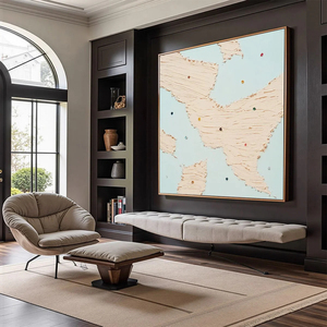 Textured Minimalist Abstract Map Painting <b>Canvas</b> Art With Wood <b>Frame</b> Contemporary Wall Decor Indoor 3D for gallery - Product Image 1