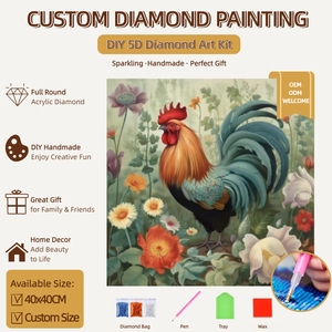 Kit de <span class=keywords><strong>Peinture</strong></span> Diamant 5D DIY 40x40cm, Motif Animal <span class=keywords><strong>Coq</strong></span> et Poulet dans le Jardin, Mosaïque à Perles Rondes Complètes - Product Image 1