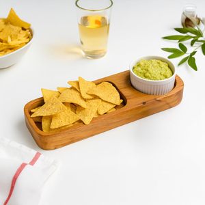 Bandeja de Servir de Madera de Acacia con Compartimentos Separados y Tazón de Cerámica para Salsas, para Servir Papas Fritas, Nachos, Queso, Frutas, Aperitivos - Product Image 6