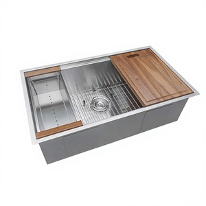 Évier de cuisine rectangulaire à montage sur plan, design moderne fait main, en acier inoxydable (SUS 304/201), un seul robinet, garantie 3 ans - Product Image 3