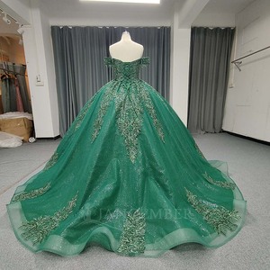 ANY218 Elegant <b>Emerald</b> Green Off The Shoulder Chiffon Evening <b>Dress</b> With Train - Product Image 3