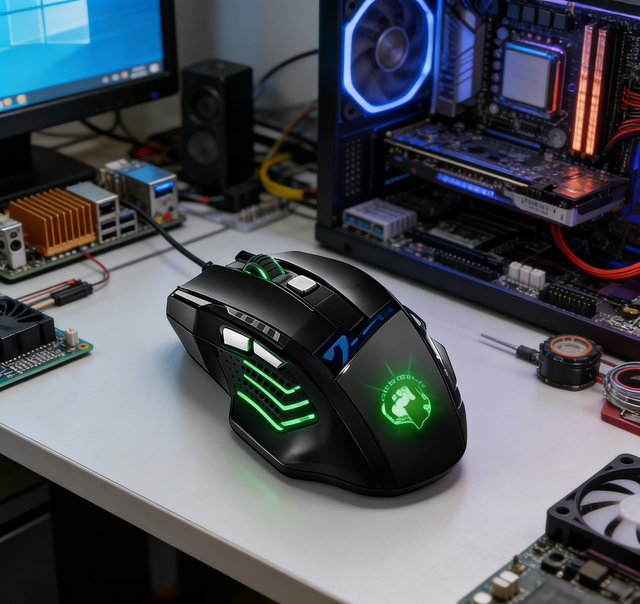 7 Button Wired Gaming Mouse Ergonomic 800-2400 DPI Optical 500 Million Clicks Black Rubber 1.5m Braided RGB Colorful Lighting
