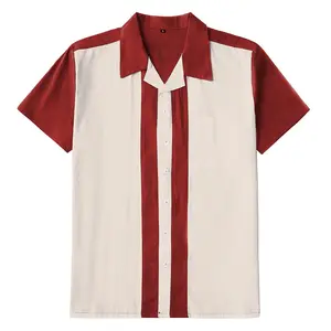 卸売パッチワークシャツカスタム100% ビスコースメンズボウリング半袖シャツ
