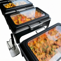 Chauffe-Plat de Luxe Noir en Acier Inoxydable à Gaz 9L pour Buffet – Équipement de Petit-Déjeuner pour Hôtels et Restaurants RRR