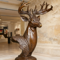 Statue de Tête de Cerf en Bronze Personnalisable, Sculpture Murale Vintage en Bronze de Tête de Cerf avec Bois de Cerf pour Hall d'Hôtel