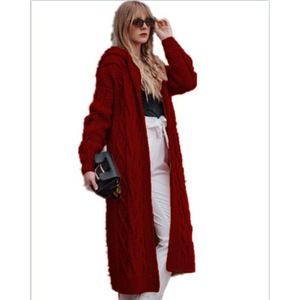 Pink Hooded Long Loose <b>Cardigan</b> <b>Sweater</b> Cable Knit Women's Autumn Winter Street Fashionista Style SMLXLXXL3XL4XL5XL - Product Image 4