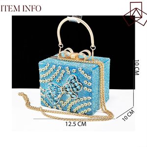 Conjunto de Zapatos de Tacón con Punta Puntiaguda y Pedrería para Mujer, Bolso con Decoración de Cadena de Diamantes, Bolso de Mano en Forma de Caja de Regalo, Mules con Lazo Exquisito y Moderno - Product Image 4