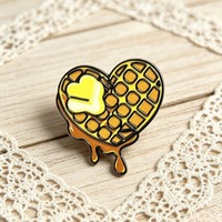 Broche en émail en forme de gaufre, mignonne broche alimentaire en alliage de zinc avec beurre et sirop