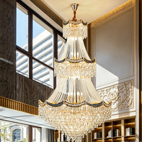 DUOMEIJU Grand Lustre LED Moderne en Cristal pour Hôtel, Design Duplex, Hauteur Réglable, Plafond Haut, Doré