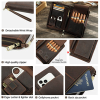 Étui à Cigares de Voyage en Cuir Personnalisé 5 en 1 Multifonctionnel de Luxe Portable pour Accessoires de Fumeur, Papier à Rouler et Tabac