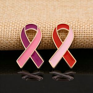 Fabricant OEM de badges métalliques personnalisés pour la sensibilisation au <span class=keywords><strong>cancer</strong></span>, ruban rose vif pour infirmières, épingles en émail, impression UV, nickel noir, tendance - Product Image 3