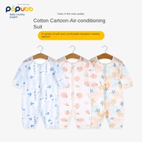 Pyjama sans couture pour nouveau-né, barboteuse bébé à boutonnage simple, combinaison d'été en coton fin à manches longues, vêtement climatisé à motif de dessin animé