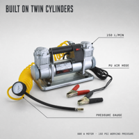 Compresseur d'air pour voiture WZAUTO à double cylindre, 12 V CC, ABS, avec manomètre numérique et lumière d'urgence, 150 PSI