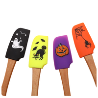 Kit de spatules en silicone festif, tête de qualité alimentaire et manche en bois de hêtre naturel, parfait pour la pâtisserie des fêtes et les cadeaux