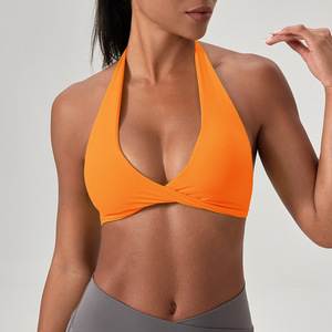 Wholesale Sexy Halter Neck Twist Yoga Bra Women Deep V Neck Padded Low Impact Sports Crop Top Comfort Pilates Gym Athletic Bra - Product Image 1