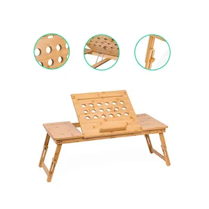 Оптовая продажа, бамбуковый Регулируемый компьютерный стол с резным радиатором, современный Рабочий стол, бамбуковый поднос для кровати со складными ножками, мебель для дома и офиса