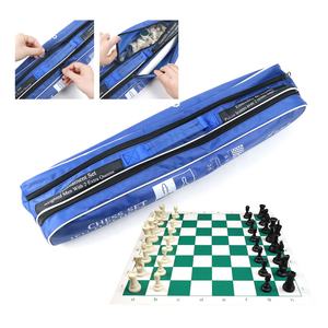Jeu d'échecs en plastique de <span class=keywords><strong>voyage</strong></span>, hauteur du roi de 3,75 pouces, avec plateau d'échecs en PU enroulable, sac en toile bleu, provenant de l'usine pour jeux de société - Product Image 2
