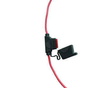 สายสีแดงกับขั้วสีเหลืองที่ใส่ฟิวส์สีดำที่ใส่ฟิวส์ยานยนต์ที่ใส่สายไฟสำหรับป้องกันวงจร - Product Image 6