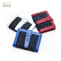 Dompet Kartu Mini Berbahan Tweed dengan Glitter, Tali Jepret, Tempat Kartu ID dengan Jendela Transparan, Tempat Kartu Kredit Kecil Wanita, Logo Embos