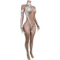 Combinaison à manches longues imprimée avec strass, tenue de scène pour showgirl, combinaison une pièce pour femme, tenue de festival pour drag queen