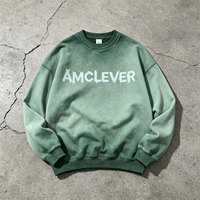 Sweat-shirt vintage délavé à col rond avec logo brodé personnalisé, style streetwear, en molleton épais, pour homme
