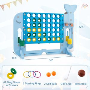 Jeu géant 4 en ligne, hauteur réglable (2,6 pi - 4,3 pi), ensemble de jeu de jardin géant 4 en ligne avec basketball, <span class=keywords><strong>golf</strong></span> et lancer d'anneaux - Product Image 3