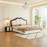 Lit plateforme de luxe moderne et confortable JUNYUHAO avec rangement, taille Queen/King, revêtement en tissu haut de gamme, mousse haute densité, certifié E0, en pin