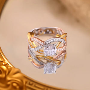 럭셔리 925 스털링 실버 약혼 고급 보석 쓰리 톤 얽힌 라운드 블링 큐빅 지르코니아 결혼 반지 여성용 - Product Image 2