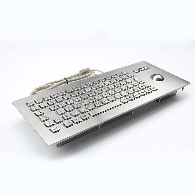 86 Keys IP65 Waterproof Stainless Steel Rugged Industrial Keyboard With Trackball For Kiosk
