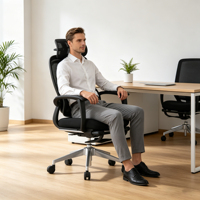 Nouveau modèle 2026 – Chaise de bureau exécutive à dossier haut en maille avec appui-tête réglable et rotation à 360° pour bureau à domicile