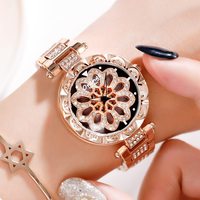 Jam tangan wanita mewah ringan, jam tangan wanita mewah, bunga, baja anti karat, jam Quartz, anti air, mewah