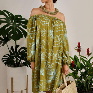 Robe décontractée ample à manches longues et sans bretelles, imprimé hawaïen, en rayonne, personnalisable OEM, pour femme, style designer d'usine - Product Image 1