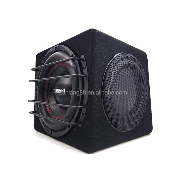 OEM Wooden 150W 12V 8inch Compact Car Active Subwoofer Enclosure Car Audio Powered Speaker Box with Built-in Amplifier Sound
