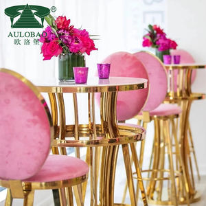 Meubles de mariage Table de bar ronde en acier inoxydable doré pour les événements - Product Image 2