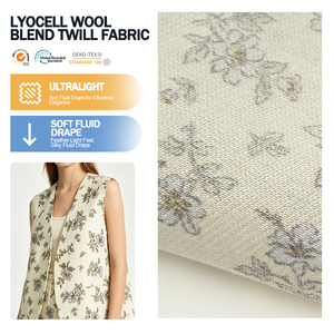 Tissu en Lyocell Premium Imprimé, Mélange Laine, Sergé Fin, Chiffon Poly Laine Tropicale, Tissu Lyocell Lenzing pour Vêtements - Product Image 1